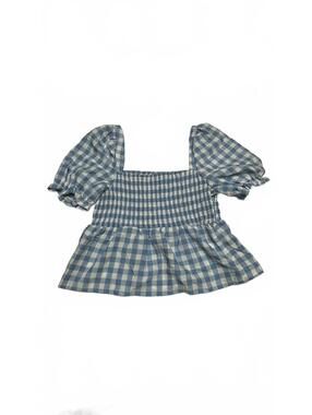 Dizzy Lizzy Blue and White Gingham Puff Sleeve Top - Size L